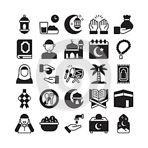 Creative ramadan icon collections in solid glyph style design