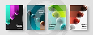 Creative realistic spheres postcard concept bundle