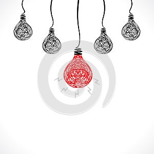 Creative red bulb with new idea or bulb background