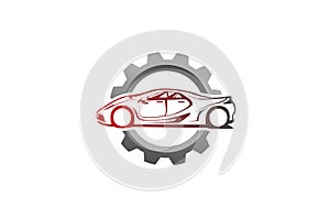 Creative Red Car Gear Design Logo Vector Illustration