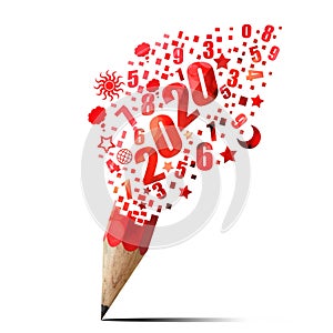 Creative red pencil 2020 year isolated on white