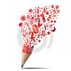 Creative red pencil 2021 year isolated on white