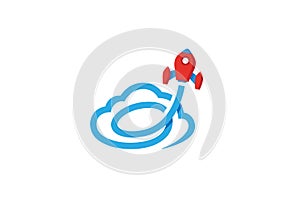 Creative Red Rocket Blue Cloud Logo