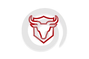 Creative Red Shield Bull Logo Design Symbol Vector Illustration