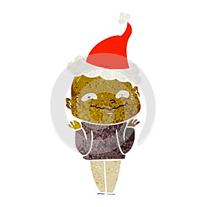 A creative retro cartoon of a creepy guy wearing santa hat