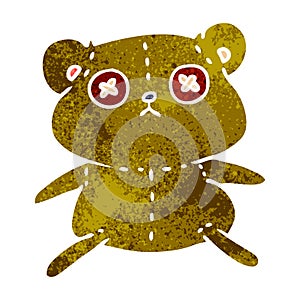 A creative retro cartoon of a cute stiched up teddy bear