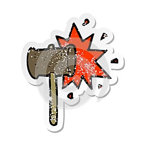 A creative retro distressed sticker of a cartoon banging gavel