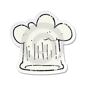 A creative retro distressed sticker of a cartoon chef hat