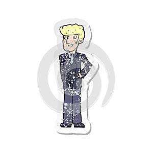 A creative retro distressed sticker of a cartoon upperclass man