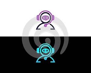 Creative Robot Chat Bot Sign For Support Service Logo Design Concept.