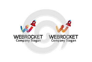 Letter W rocket Colorful Logo Design Illustration