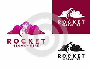 Creative rocket launch cloud logo design vector template