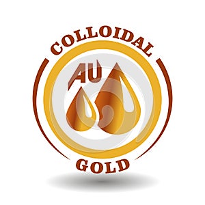 Creative round vector icon of Colloidal Gold ingredient with yellow drops circle sign for labeling cosmetics contain Golden liquid