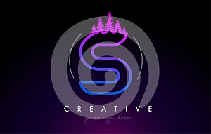 Creative S Letter Logo Idea With Pine Forest Trees. Letter S Design With Pine Tree on Top