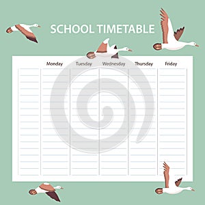 Creative school schedule card with birds in the background