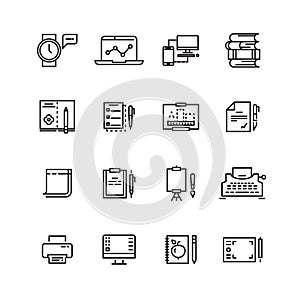 Creative, science, writing tools line icons set