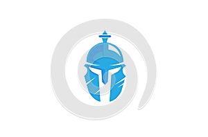 Creative Scratched Blue Warrior Helmet Logo photo