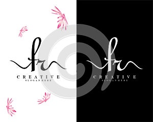 Creative script letter fr, rf logo design vector