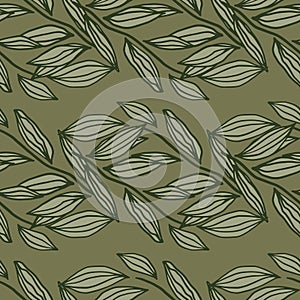 Creative seamless doodle pattern with abstract contoured foliage. Artwork in brown and beige tones