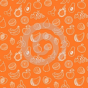 Creative seamless pattern with hand drawn fruits.