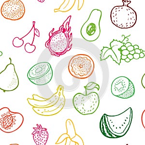 Creative seamless pattern with hand drawn fruits.
