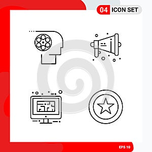 Creative Set of 4 Universal Outline Icons isolated on White Background