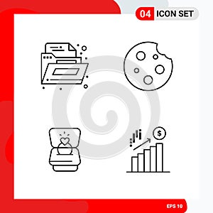 Creative Set of 4 Universal Outline Icons isolated on White Background