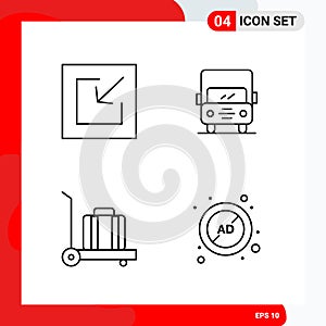 Creative Set of 4 Universal Outline Icons isolated on White Background