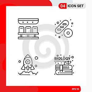 Creative Set of 4 Universal Outline Icons isolated on White Background