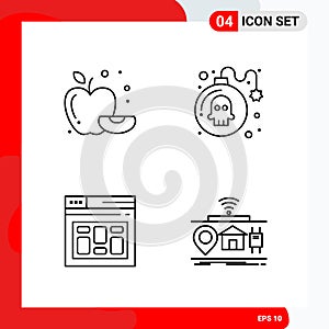 Creative Set of 4 Universal Outline Icons isolated on White Background