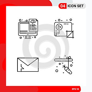 Creative Set of 4 Universal Outline Icons isolated on White Background