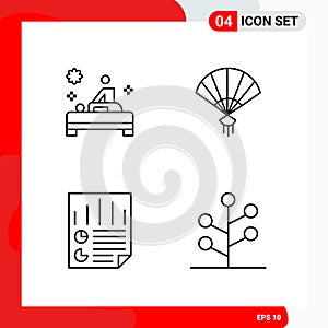 Creative Set of 4 Universal Outline Icons isolated on White Background