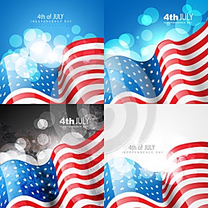 Creative set of american flag design of 4th july independence da