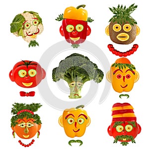 Creative set of food concept. A few funny portraits from vegeta