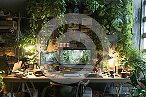 Creative setups for working in non-traditional environments. Remote work concept.