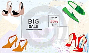 Creative Shoes Sale headers or banners with discount offer. Art posters. Design for seasonal clearance. It can be used in