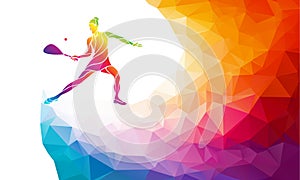 Creative silhouette of female squash player. Racquet sport vector illustration or banner template in trendy abstract