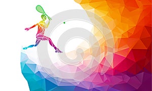 Creative silhouette of female tennis player. Racquet sport vector illustration or banner template in trendy abstract