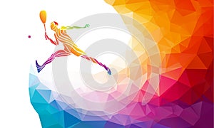 Creative silhouette of female tennis player. Racquet sport vector illustration or banner template in trendy abstract