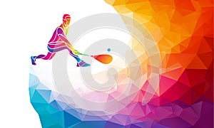 Creative silhouette of female tennis player. Racquet sport vector illustration or banner template in trendy abstract