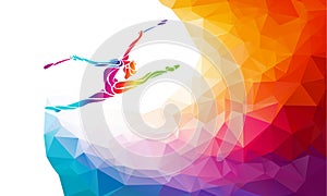 Creative silhouette of gymnastic girl. Art gymnastics with clubs