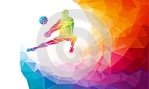 Creative silhouette of volleyball player. Team sport vector illustration or banner template in trendy abstract colorful