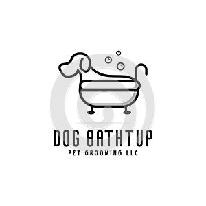 Creative simple dog bathtub logo design, pet grooming logo concept, vector template icon