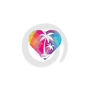 Creative simple palm tree heart shape concept vector logo