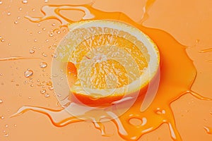 Creative A slice of orange melts then heat on an orange background summer concept
