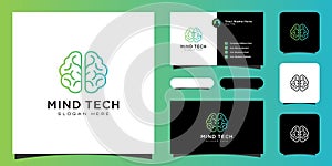 Creative smart brain technology logo design illustration and business card