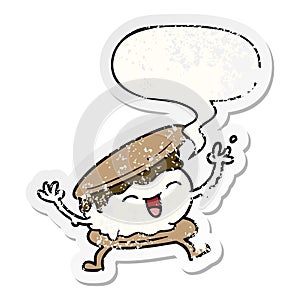 A creative smore cartoon and speech bubble distressed sticker