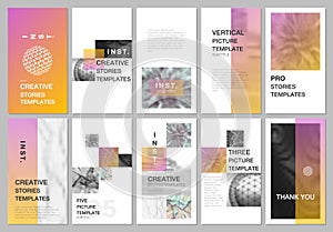 Creative social networks stories design, vertical banner or flyer templates with colorful gradient backgrounds. Covers
