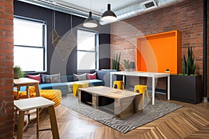 creative space with unconventional furniture, bold colors and unique accents