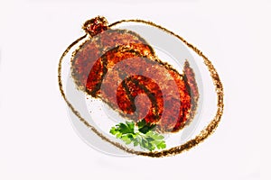 Creative spice roast chicken on a white background